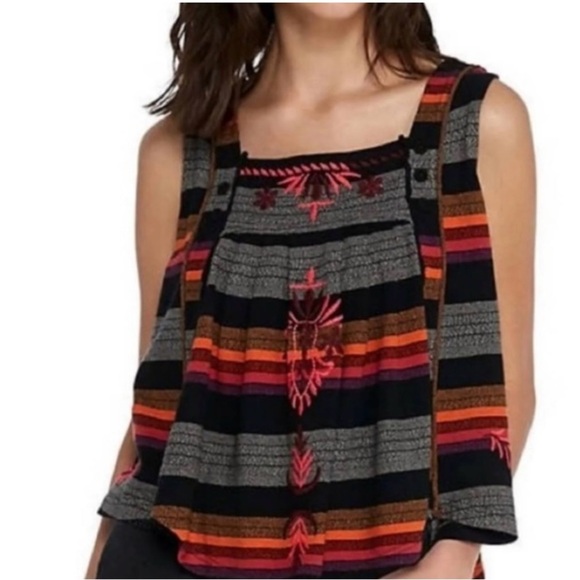 Free People Tops - Free People Stripe Embroidered Crop Tank Top. Size XS